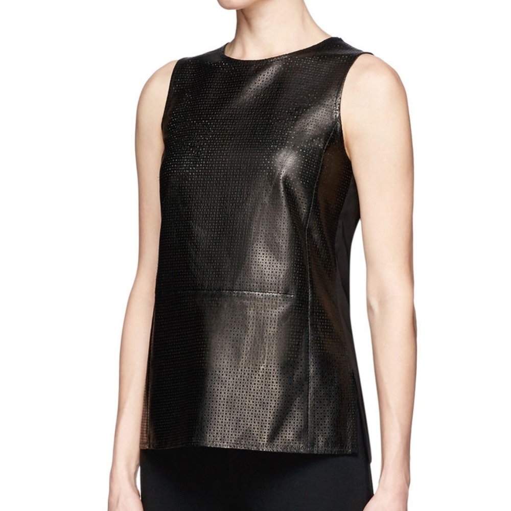 Vince Perforated Leather Shell Top